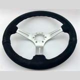 Tomu Akagi Black Suede and Silver Alloy Steering Wheel - Tomu - [www.Tomu-Store.com]