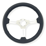 Tomu Akagi Silver Alloy with Black Perforated Leather Steering Wheel - Tomu - [www.Tomu-Store.com]
