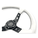 Tomu Ebisu Black Spoke with White Leather Steering Wheel - Tomu - [www.Tomu-Store.com]