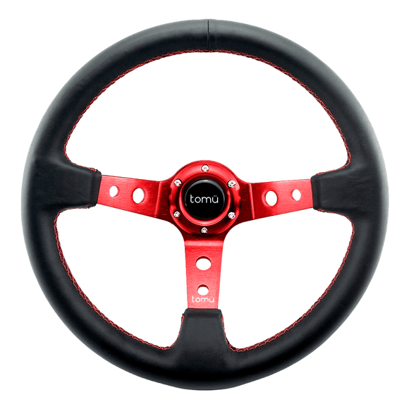 Tomu Ebisu Red Spoke with Black Leather Steering Wheel - Tomu - [www.Tomu-Store.com]