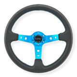 Tomu Ebisu Teal Spoke with Black Leather Steering Wheel - Tomu - [www.Tomu-Store.com]