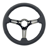 Tomu Fuji Black Perforated Leather and Black Mirror Chrome Spoke Steering Wheel - Tomu - [www.Tomu-Store.com]