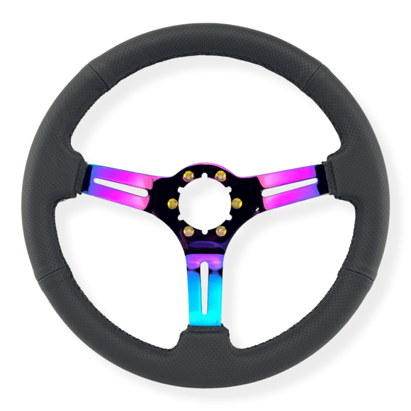 Tomu Fuji Black Perforated Leather with Neo Chrome Spoke Steering Wheel - Tomu - [www.Tomu-Store.com]