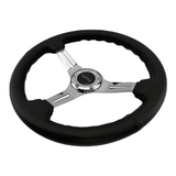 Tomu Tsukuba Black Leather with Mirror Chrome Spoke Steering Wheel - Tokyo Tom's