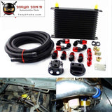AN10 15 Row 262mm Universal Engine Oil Cooler Trust Type+M20Xp1.5 / 3/4 X 16 Filter Relocation+5M AN10 Oil Line Kit  Black