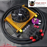 AN10 15 Row Engine Oil Cooler +Oil Lines Adapter Kit + 7" Electric Fan Gold CSK PERFORMANCE
