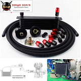 AN10 7 Row 262mm Universal Engine Oil Cooler Trust Type+M20Xp1.5 / 3/4 X 16 Filter Relocation+5M AN10 Oil Line Kit  Black
