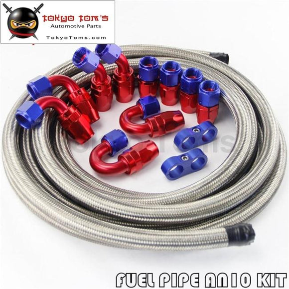 An10 Stainless Steel Braided Hose 16Ft + 10An Fitting End Adaptor Kit