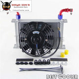 An10 Universal 25 Row Engine Oil Cooler W/ Fittings + 7 Electric Fan Kit Sl