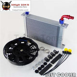 AN10 Universal 25 Row Engine Oil Cooler W/ Fittings + 7" Electric Fan Kit Sl