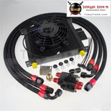 AN10 Universal 34 Row Engine Filter Relocation Oil Cooler+7" Electric Fan Kit Bk