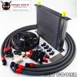 An10 Universal 34 Row Engine Filter Relocation Oil Cooler+7 Electric Fan Kit Black Cooler