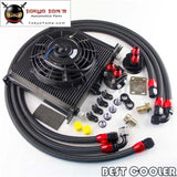 AN10 Universal 34 Row Engine Filter Relocation Oil Cooler+7" Electric Fan Kit Black