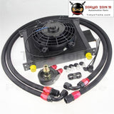 AN10 Universal 34 Row Engine Oil Cooler + Filter Adapter +7" Electric Fan Kit Bk