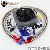AN10 Universal 34 Row Engine Oil Cooler + Filter Adapter +7" Electric Fan Kit Sl