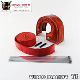 Black / Blue Red T3 Turbo Heat Shield Blanket Cover +10M Manifold Downpipe Wrap W/ Ss Zip Ties