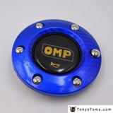 Car Styling Black Omp Racing Steering Wheel Horn Button + Carbon Fiber Edge Blue