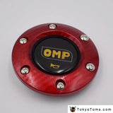 Car Styling Black Omp Racing Steering Wheel Horn Button + Carbon Fiber Edge Red