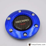 Car Styling Carbon Fiber Recaro Racing Steering Wheel Horn Button + Edge Blue