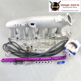 Cast Aluminum Intake Manifold & Fuel Rail 80Mm Throttle Body For Nissan R33 R34 Rb25Det Purple