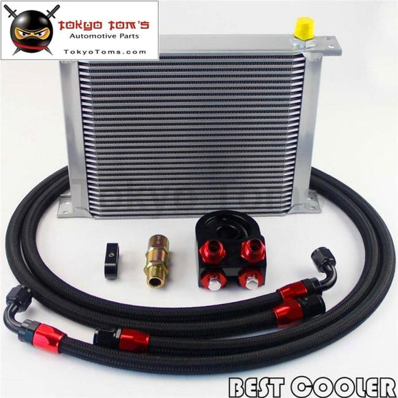 Engine Transmission Oil Cooler 30 Row An-8/An8 + 3/4*16 Unf / M20*1.5 Filter Adapter Kit Black