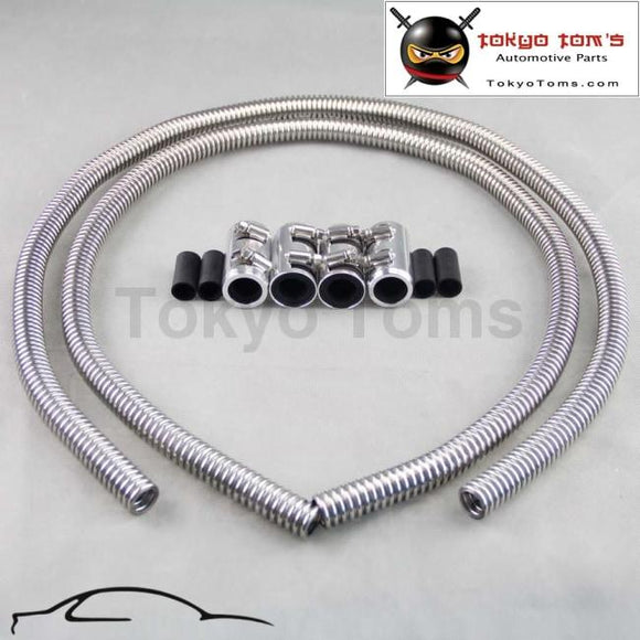 Heater Hose Stainless Polished 2 X 48 Inch Universal Fit With Chrome Caps Oil Cooler