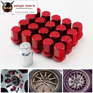 M12X1.25mm 20 Pieces Aluminum Closed Ended Lug Nuts With Locking Key Red