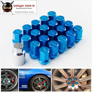 M12X1.5mm 20 Pieces Aluminum Closed Ended Lug Nuts With Locking Key Blue