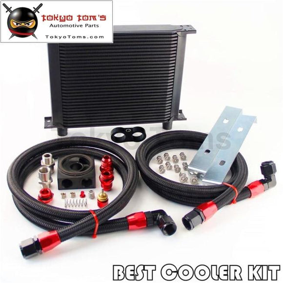 New An10 30 Row Oil Cooler + Thermostat Sandwich Plate Kit For Japan Car Black Oil Cooler