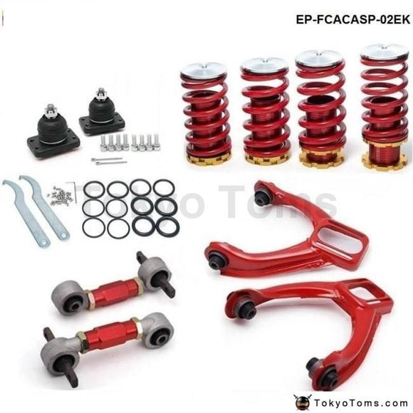 Rear Lower Control Arms+ Front Camber Kits+Lowering Coil Springs Red (Fits For Honda Civic)