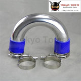 Silver 63Mm 2.5 180 Degree Aluminum Turbo Intercooler Tube Pipe +Silicon Hose Blue+ T Bolt Clamps