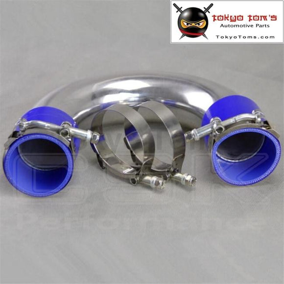 Silver 63Mm 2.5 180 Degree Aluminum Turbo Intercooler Tube Pipe +Silicon Hose Blue+ T Bolt Clamps