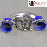 Silver 63mm 2.5" 180 Degree Aluminum Turbo Intercooler Tube Pipe +Silicon Hose Blue+ T Bolt Clamps