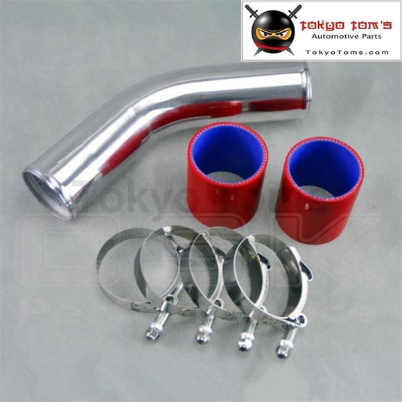 Silver 76Mm 3 45 Degree Aluminum Turbo Intercooler Pipe Piping+Red Silicon Hose + T Bolt Clamps