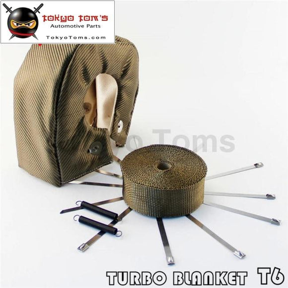 Titanium T6 Turbo Heat Shield Blanket Cover +30Ft Downpipe Header Wrap Tape T 6+ Ss Zip Ties