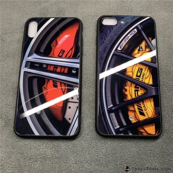 Luxury Racing Car Wheel Brake disc Glass Case for iPhone X Xs Max Xr 8 7 6 6S Plus Motorsport AMG Wheel hub pattern Cover Coque