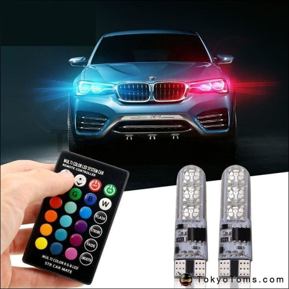 2 Pieces T10 W5W LED Car Lights LED Bulbs RGB With Remote Control 194 168 501 Strobe Led Lamp Reading Lights White Red Amber 12V