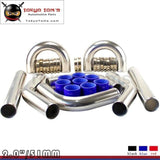 Turbo Intercooler Pipe 2" Chrome Aluminum Piping+T-Clamps+Silicone Hoses Blue CSK PERFORMANCE