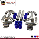 Turbo Intercooler Pipe 2 Chrome Aluminum Piping+T-Clamps+Silicone Hoses Blue Aluminum Piping