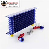 Universal 10 Row AN10 Engine Transmission Trust Oil Cooler+ 90 Degree Hose Fittings Blue