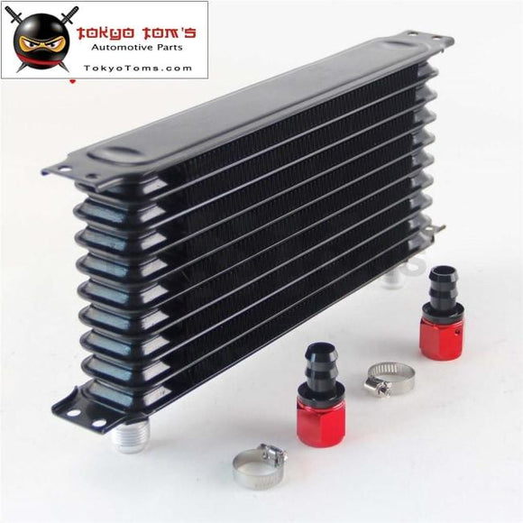 Universal 10 Row An10 Engine Transmission Trust Oil Cooler+ Straight Hose Fittings Black Cooler