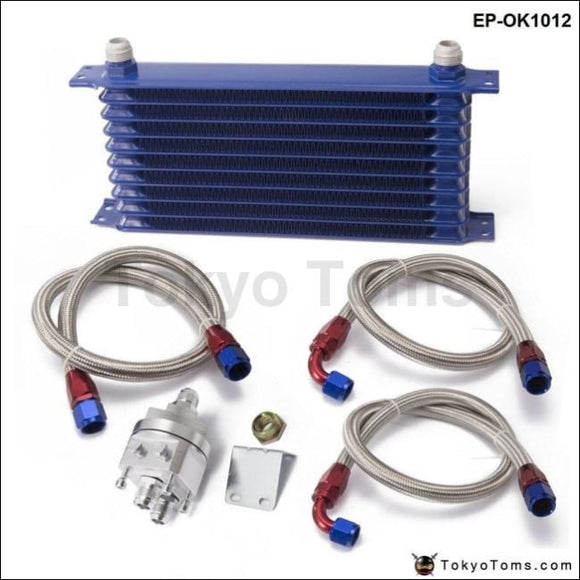 Universal 10 Row Oil Cooler Kit With Filter Relocation For Turbo Race