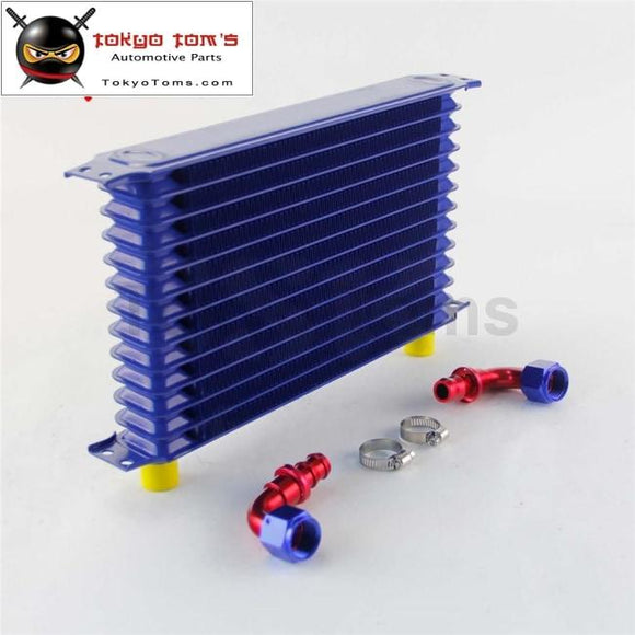 Universal 13 Row AN10 Engine Transmission Trust Oil Cooler+  90 Degree Hose Fittings Blue