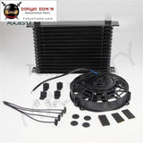 Universal 15 Row 10An Engine Transmission Oil Cooler + 7" Electric Fan Kit Bk