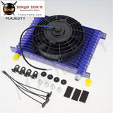 Universal 15 Row 10An Engine Transmission Oil Cooler + 7 Electric Fan Kit Bl