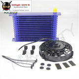 Universal 15 Row 10An Engine Transmission Oil Cooler + 7" Electric Fan Kit Bl