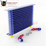 Universal 15 Row AN10 Engine Transmission Trust Oil Cooler+  90 Degree Hose Fittings Blue