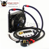 Universal 15 Row An8 Oil Cooler 32mm Filter Adapter Hose Kit +7" Electric Fan
