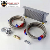 Universal 16 Row 248mm AN10 Engine Transmission Oil Cooler British Type + Aluminum Filter Adapter Kit Silver/Blue