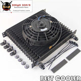 Universal 19 Row An10 Engine Trust Oil Cooler + 7 Electric Fan Kit Black